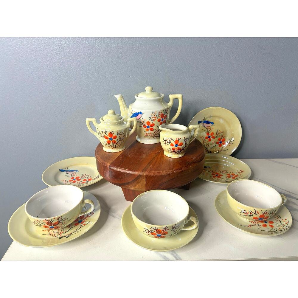 Vintage 1950s Made in Japan Bird Tea Set 14pc Hand Painted